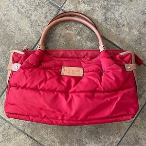 kate spade red tote with tan leather handles
